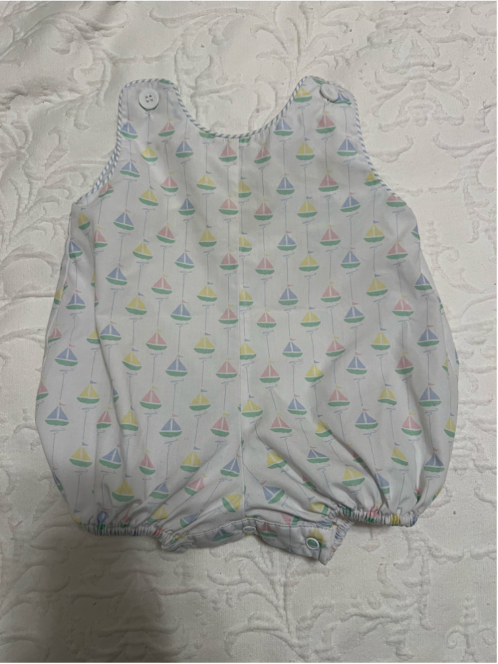 Baby Lullaby Set Sailboat Print Bubble Romper, 3 Months, White/Multi